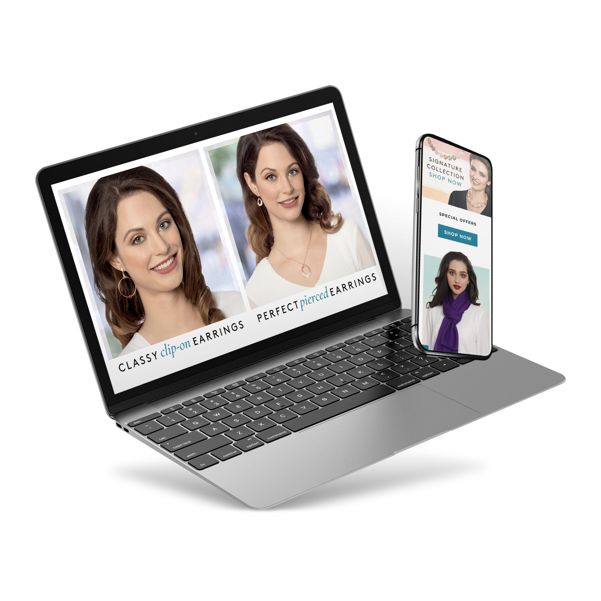 Laptop and phone screen with Eternal collection's website